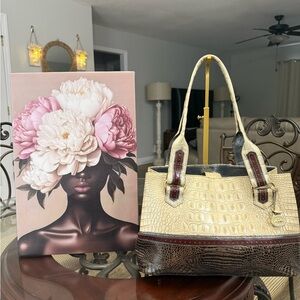 Brahmin vintage Melbourne Tri Leather Cream and Brown Embossed Satchel